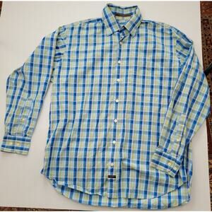 Robert Talbott Blue Green Plaid Men's Dress Shirt size L Button Down Collar